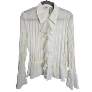 White Stag Womens Y2K Ruffle Blouse Lace Bell Sleeve Size L Steampunk Victorian